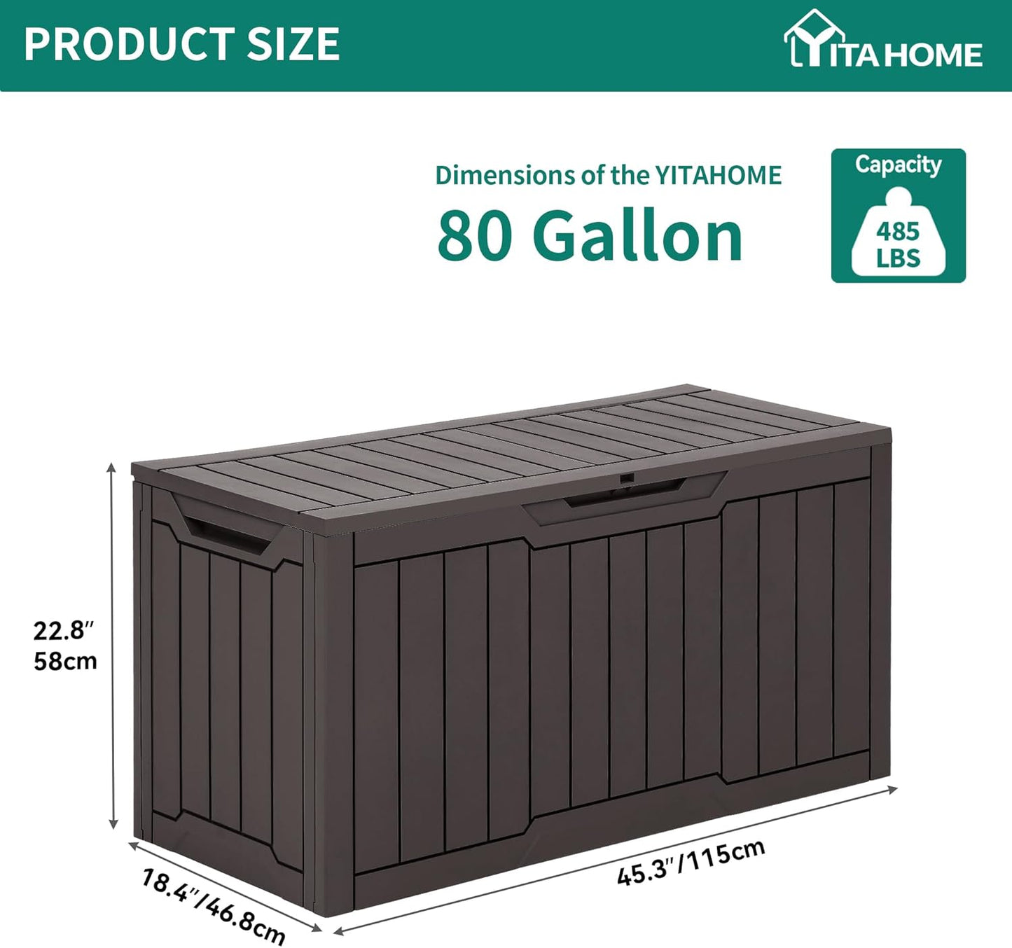 YITAHOME 80 Gallon Resin Deck Box, Weather Resistant Outdoor Storage Box, Lockable Indoor Outdoor Storage for Supplies and Essentials, Dark Brown