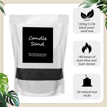 MTLEE Candle Sand 3.3 lb DIY Pearled Candle Making Kit Included 20 Pcs Wicks and Refillable Beaded Wax Sand Beaded Wax Gift with Wicks Self Extinguish for Home Wedding Party Women(Black)
