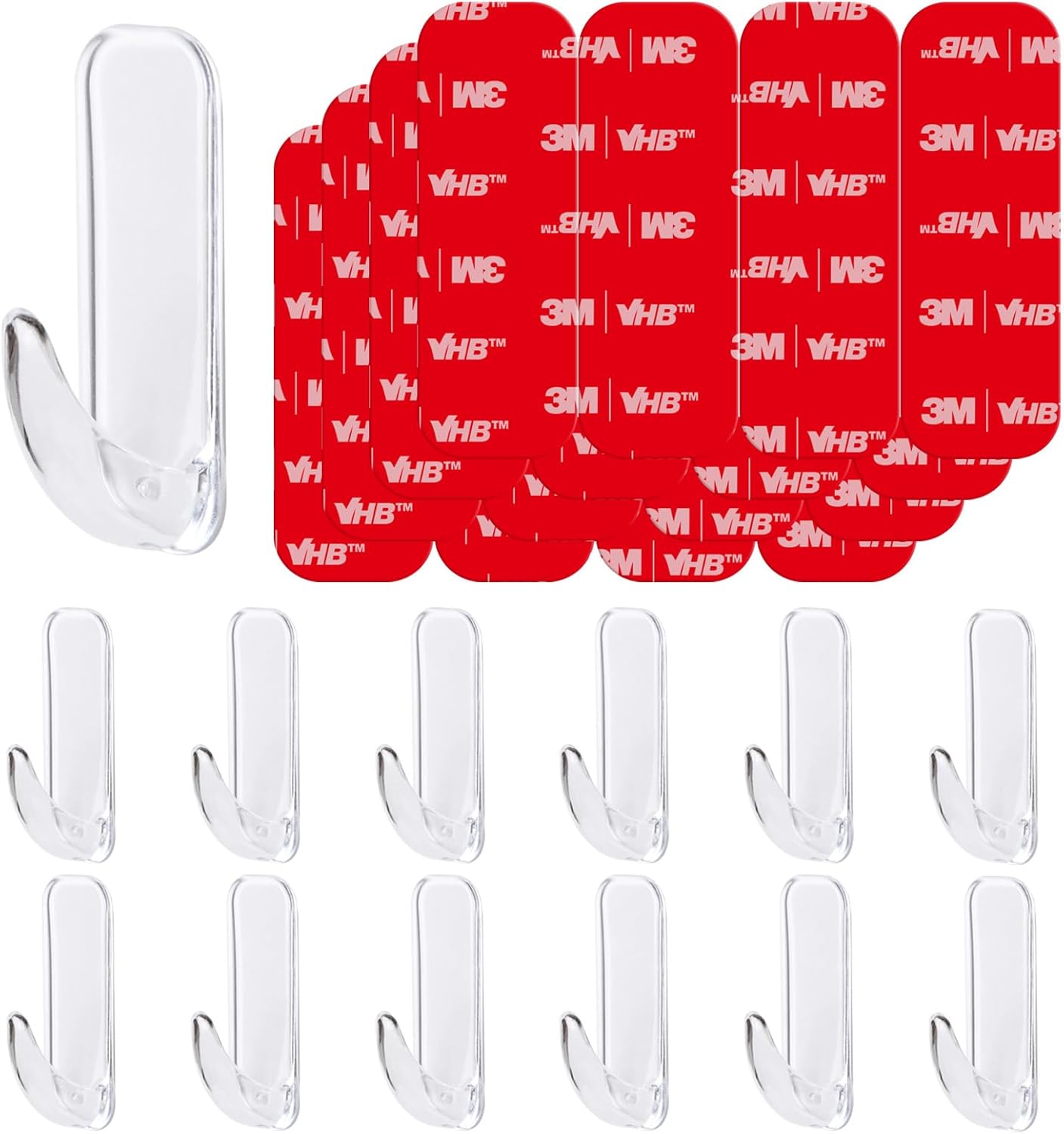 Wall Hooks for Hanging Heavy Duty, Large 12 Self Adhesive Wall with 16 Strips no Damage, Transparent Sticky for Key, Shower,Towel, Coat, Door, Hat
