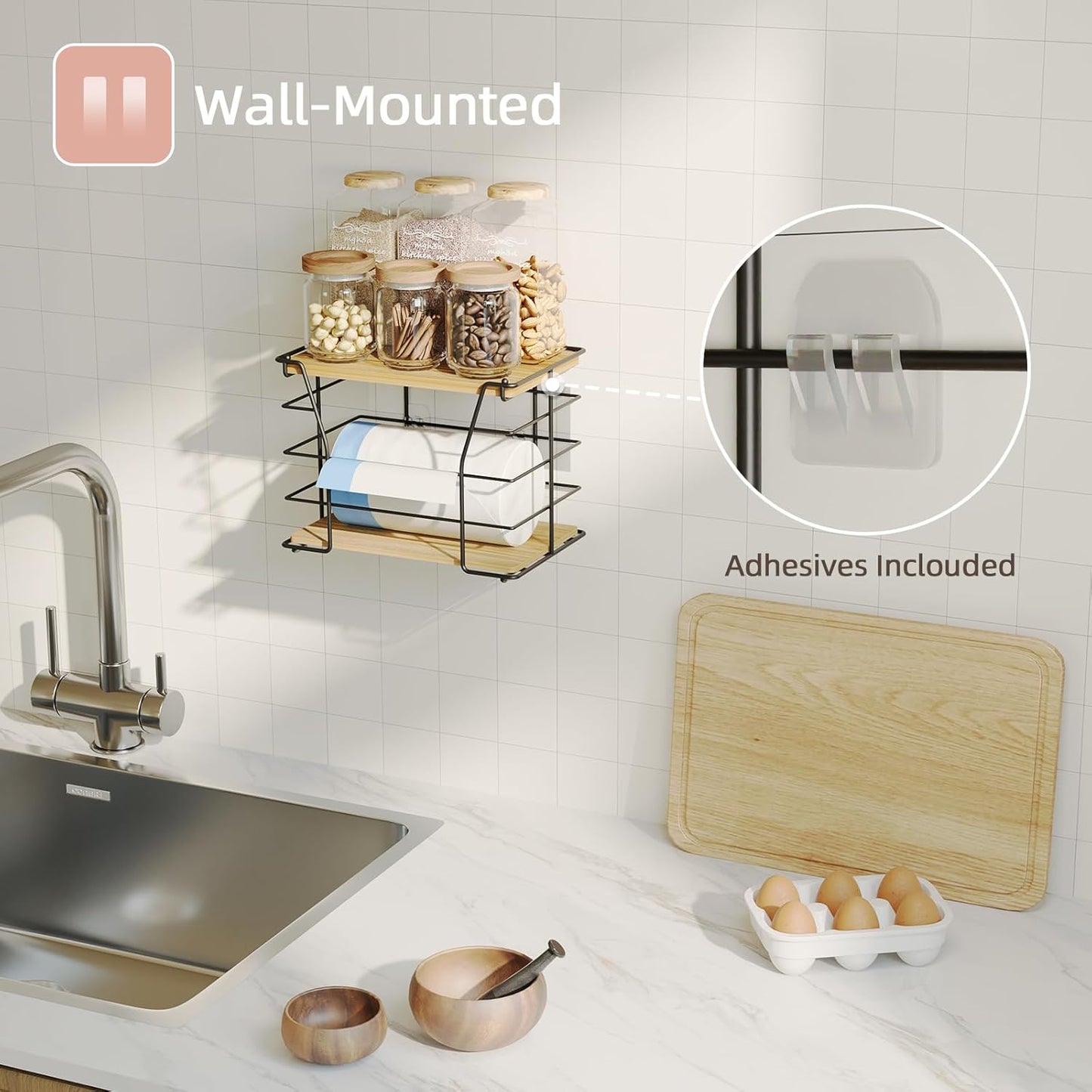 Trash Bag Holder/Dispenser with Lid, Stackable Storage Laundry Kitchen Organizers for Countertop Organization, Wall Mount Trash Bag Holder under Sink, No Drill