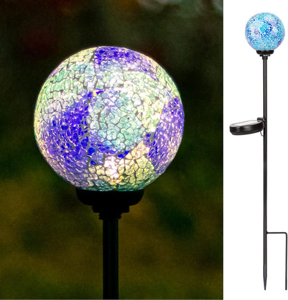 VCUTEKA Solar Lights Outdoor Decorative - Mosaic Solar Garden Stakes Light Waterproof LED Light for Landscape Lawn Patio Yard Decoration, Blue, 1 Pack