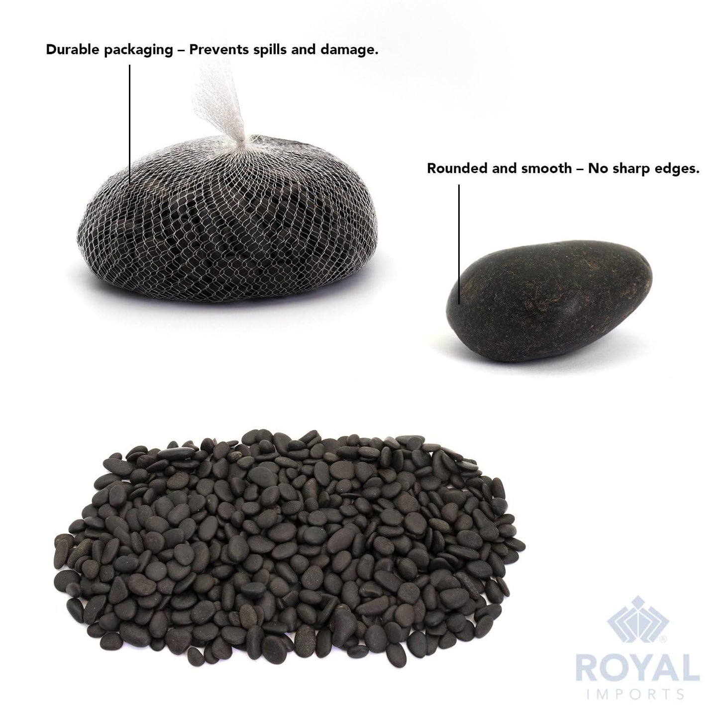 Royal Imports 2LBS River Rocks Decorative Ornamental Pebbles, Garden Landscaping Stones, Gravel Filler for Plants, Vases, Succulents, Home Decor, Aquariums, Crafting, Animal Habitat - Small Black