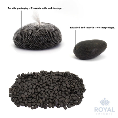 Royal Imports 2LBS River Rocks Decorative Ornamental Pebbles, Garden Landscaping Stones, Gravel Filler for Plants, Vases, Succulents, Home Decor, Aquariums, Crafting, Animal Habitat - Small Black