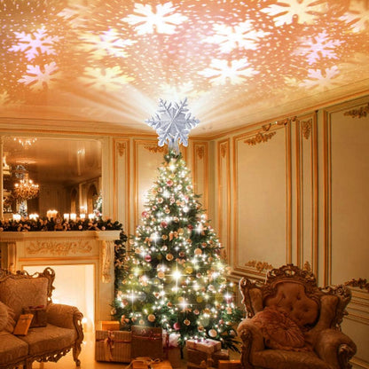 Snowflake Christmas Tree Toppers Lighted, with LED Rotating Snowflake Projector Lights for Indoor Outdoor Christmas Tree Decorations (Silver)