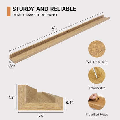 Picture Ledge Shelf for Wall, Floating Shelves Set of 4, 48 Inch Long Nursery Book Shelves for Toys Storage, Kids Bookshelf Wall Mounted for Books Photo Frames, Oak