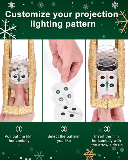 Kesfitt Christmas Tree Topper with 10M Warm Light Cord, Tree Top Star Decoration with 6 Projection Modes, Gold Tree Topper Lighted 3D Glitter Dynamic Projection for Xmas Party Holiday