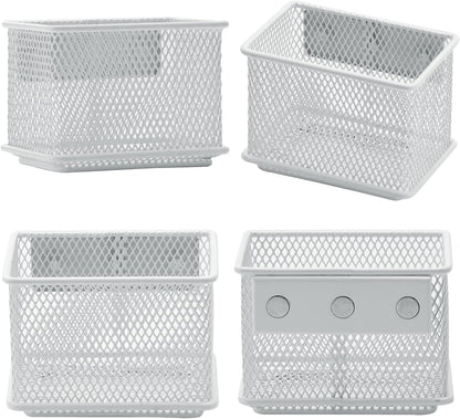 dedoot 2 Pack Pen Holder, 3.45x2.3x2.6inch Magnetic Basket Locker Organizer Metal Mesh Pencil Memo Holder for Whiteboard, Fridge, Desk, Offices,White