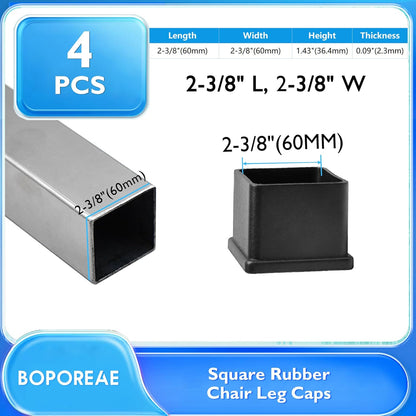 4 Pcs 2-3/8" x 2-3/8" Square Rubber Chair Leg Caps, PVC Table Leg Covers, Flexible & Anti-Slip Furniture Leg End Caps, Chair Leg Floor Protectors for Bar Stool Leg Patio Indoor, Black