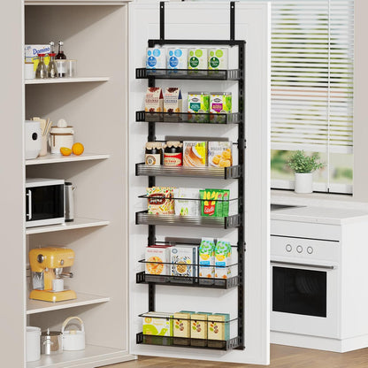 6-Tier Over the Door Pantry Organizer, 2 in 1 Large Door Spice Rack with Adjustable Metal Baskets, Heavy Duty Hanging or Wall Mounted Storage Organizer for Kitchen Pantry and Room Wall