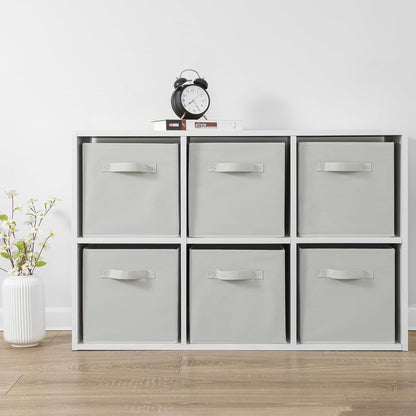 Stero Fabric Storage Bins 6 Pack Fun Colored Durable Storage Cubes with Handles Foldable Cube Baskets for Home, Kids Room, Closet and Toys Organization Gray