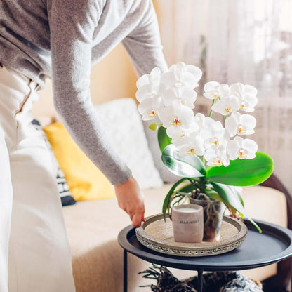 Round Wood Decorative Tray - Brown Washed Bead Tray for Coffee Table Wood Serving Tray Wooden Trays Decor Kitchen Counter Circle Tray Vintage Centerpiece for Living Room Candle Holder (15.75 inch)