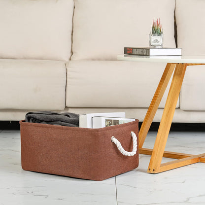 TheWarmHome Decorative Basket Rectangular Fabric Storage Bin Organizer Basket with Handles for Clothes Storage (Brown, Large-1Pack,15L*10.5W*8H)