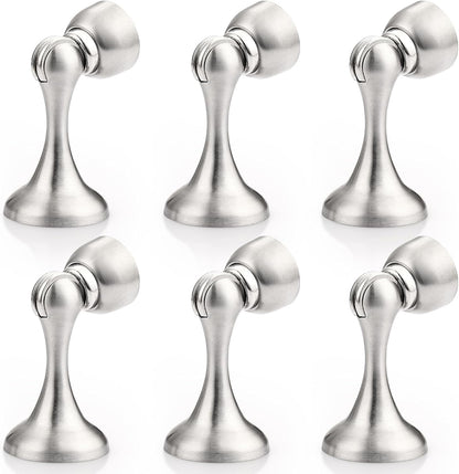 Probrico Brushed Nickel Magnetic Door Stoppers for Bottom of Door, Stainless Steel Magnet Door Catch Door Stops to Keep Door Open, Heavy Duty Door Holder, Wall and Floor Mounting, 6 Pack