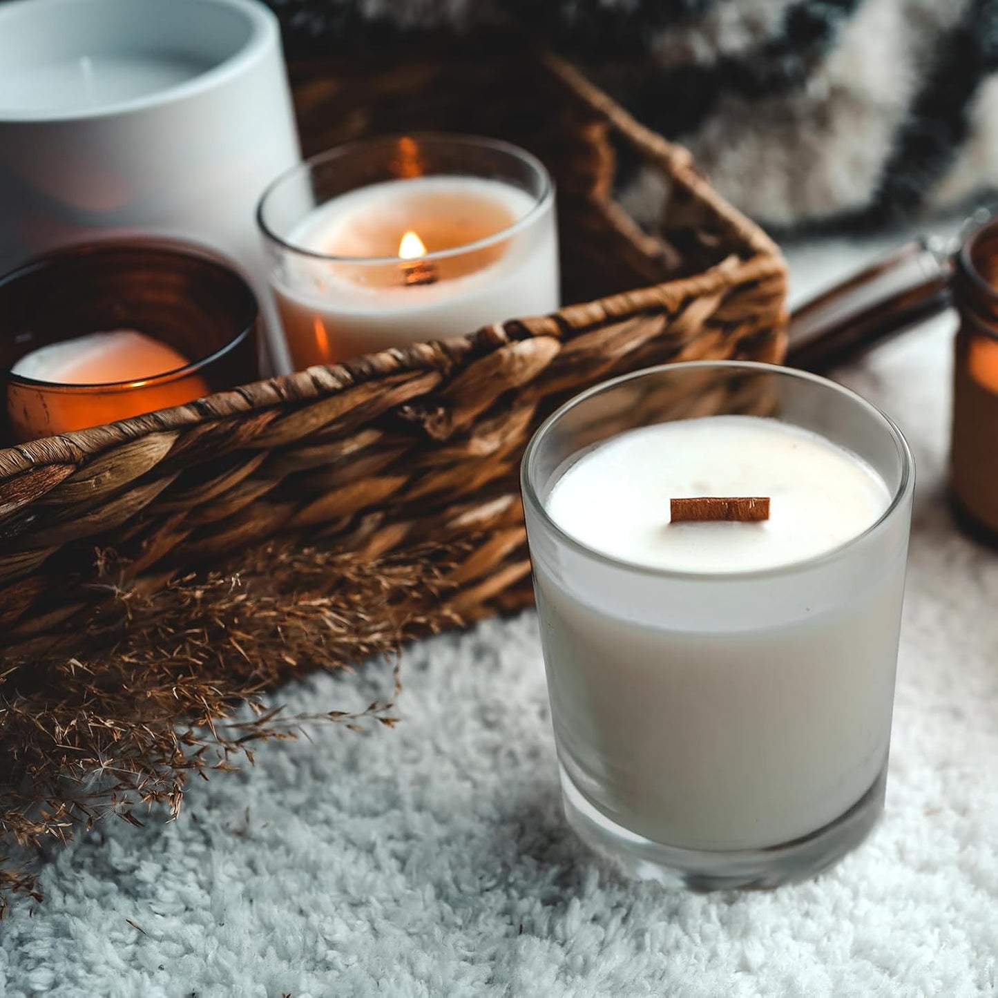 14 OZ Thick Candle Jars for Making Candles 12 Pcs, 3 Wick Empty Jars with Wood Lids for Candle Making, Sample Container,Clear Grey