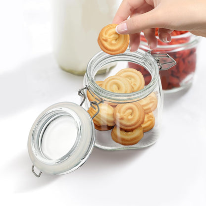 Glass Food Storage Jars with Airtight Lids 13 oz Square 4 Pack Kitchen Storage Containers Small Cabinet Canisters Sealed Pot Canning for Pasta, Cereal, Coffee, Beans, Spice