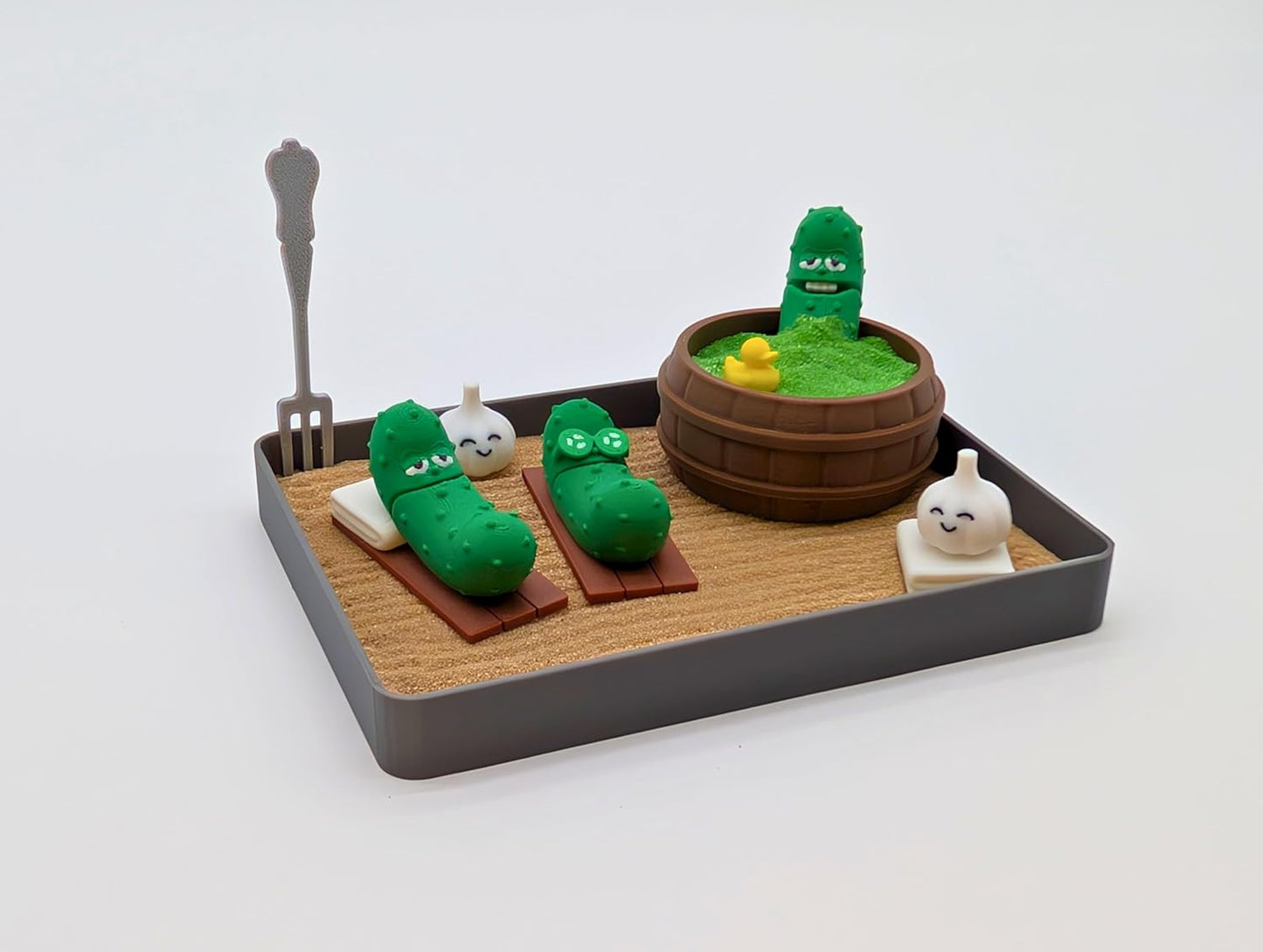 Pickle Zen Garden - Miniature Desktop Decor Kit, Novelty Gag Toy, Stress Relief Gift with Sand, Rake & Pickle Figurines, Funny Mini Conversation Starter