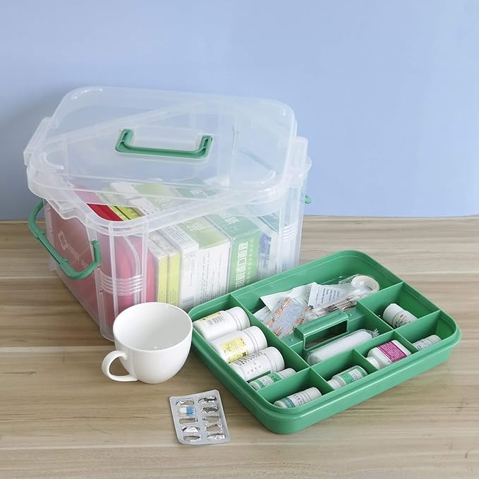 1 Pack Clear Plastic Family First Aid Box, Emergency Medical Storage Box Kit