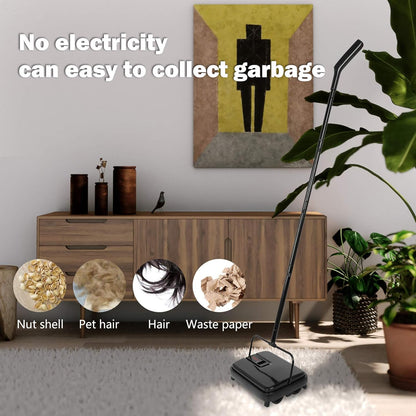 Eyliden Carpet Sweeper, Mini Size Lightweight Hand Push - No Noise, Non-Electric, Easy Manual Sweeping Only for Carpet Cleaning (Black)