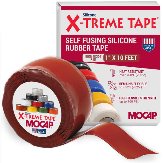 X-Treme Tape MOCAP Heavy Duty Electrical Tape, Self-Fusing Silicone Rubber, Waterproof & Insulating Flexible Tape, Electrical for Hose, Automotive, Outdoor & Repairs - 1" x 10ft Roll- Iron Oxide Red