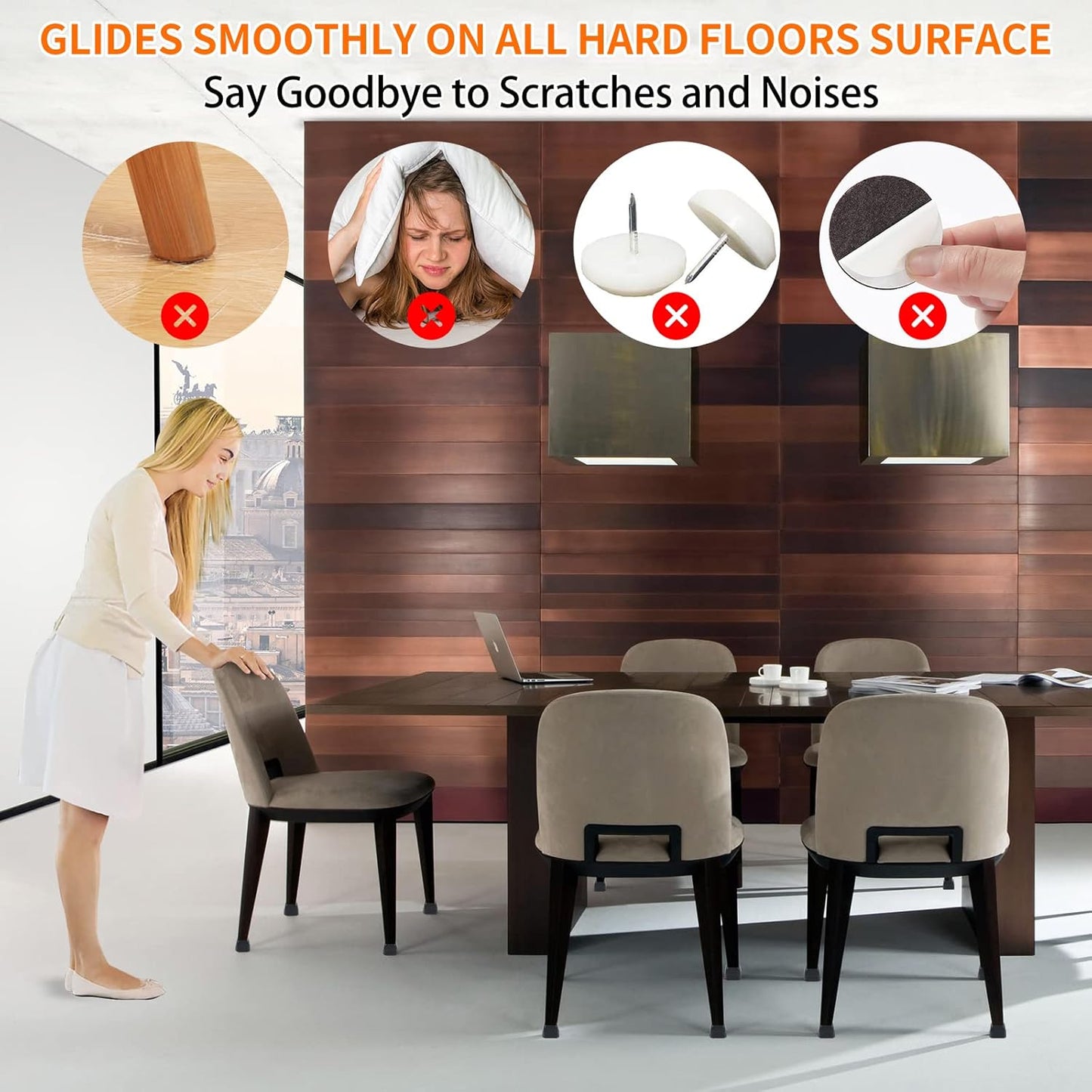 Ezprotekt 8 Pcs Rectangle Black Silicone Chair Leg Floor Protectors with Felt, Rectangle Chair Leg Caps, Furniture Leg Covers Cups for Chair Table Desk (Fit L :1.3-1.7", W: 0.9-1.2")