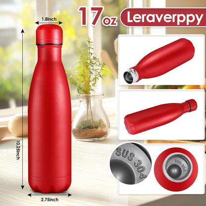 17oz Cola-Bottle Shaped Stainless Steel Leak-proof Water Bottle,Double Wall Vacuum Insulated Metal,Travel Mug For Sports Indoors & Outdoors,BPA-Free School Kids Flasks,Red(8 Pack)