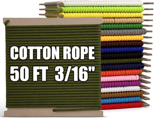 PerkHomy Cotton Rope 3/16" (5mm) 50 ft Multi Purpose Utility Diamond Braided Cord, Natural Cotton for Clothes Line Camping Crafting Flag Pole, Army Green