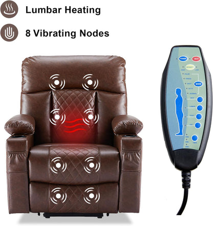 Dual Motor Power Lift Recliner Chairs with Heat and Massage for Elderly, Leather Electric Recliners with Footrest, Infinite Position Lift Chair with Cupholder,USB & Type C Ports(Brown)