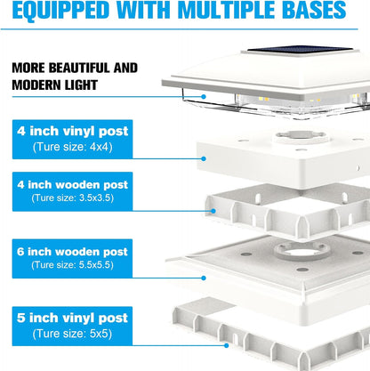 VOLISUN Solar Post Cap Light Outdoor Waterproof 12pack,Solar Fence - Post Lights for 4x4 5x5 6x6 Wooden/Vinyl Post,White Deck Cap Light Solar Powered with Warm White for Garden/Patio/Porch
