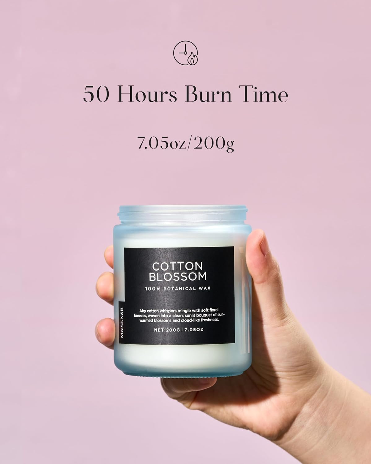 M&SENSE Clean Cotton Scented Candle - 7.05oz Natural Soy Wax Clean Cotton Blossom Scent Non Toxic Candle, 50-Hour Slow Burning 2-Wick Aromatherapy Home Fragrance Gifts for Home Decor