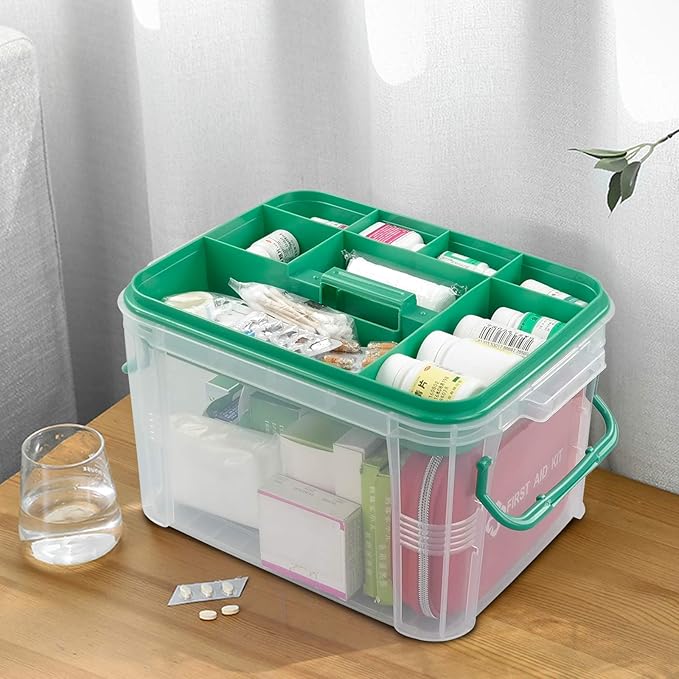 1 Pack Clear Plastic Family First Aid Box, Emergency Medical Storage Box Kit