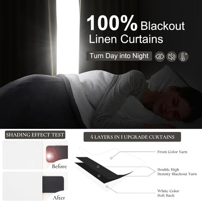 Bright White Pinch Pleated Blackout Curtains 90 Inches Long for Bedroom, Neutral Thick Linen Blend Room Darkening Patio Door Curtain Hook Ring Thermal Privacy Windows Drapes 40"W x 90"L x 2 Panels Set