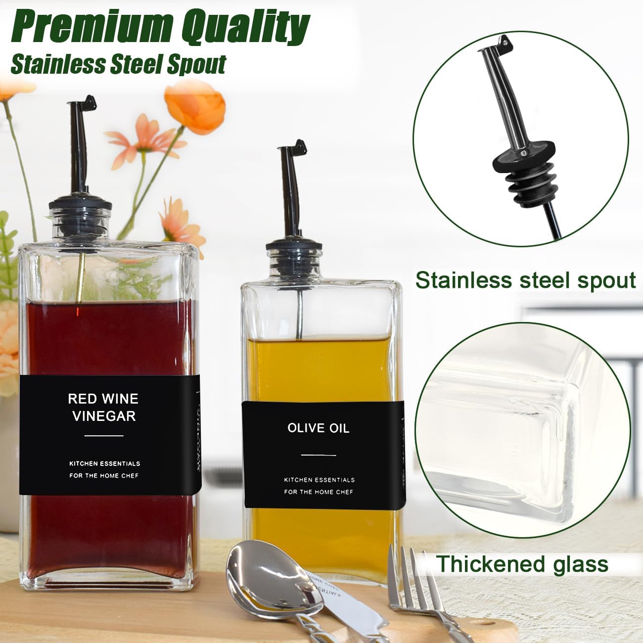 Olive Oil Dispenser Bottle for Kitchen,17 oz Oil and Vinegar Dispenser Set, Cooking Oil Dispenser, Glass Container, Coffee Syrup Bottles