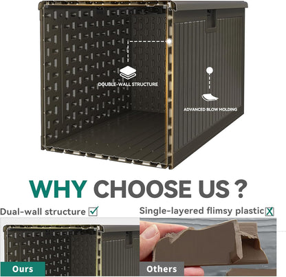 YITAHOME 260 Gallon Extra Large Deck Box, Double-Wall Resin Outdoor Storage Box with Flexible Divider for Patio Cushions Garden Tools, 1000lbs Load Capacity, Lockable & Waterproof (Light Brown)