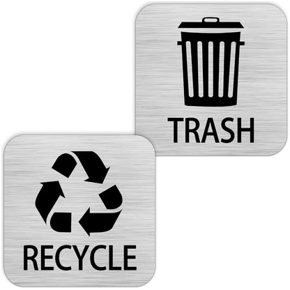 Recycle and Trash Magnets Sticker for Recycling Bins and Kitchen Cans, 2 Magnetic Sticker Adhesives for Garbage Containers, Outdoor Waste Bin