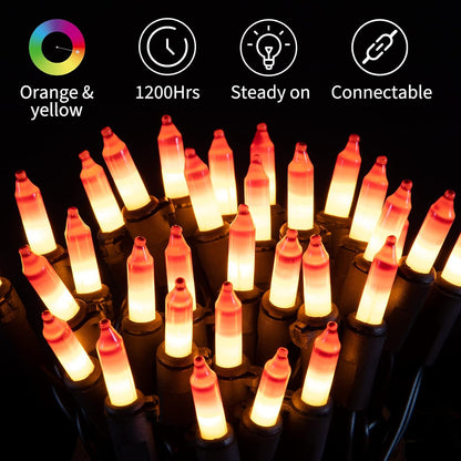 Minetom 100-count 25Ft.Yellow & Orange Candy Corn Incandescent Mini Halloween String Lights for Outdoor & Indoor Halloween Decoration, Waterproof & Connectable