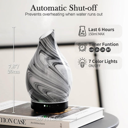 Porseme 150ml Essential Oil Diffuser Glass Color Changing Aroma Air Diffusers Aromatherapy Ultrasonic Cool Mist Humidifier 6 Running Hours Waterless Auto-Off for Sleeping Yoga Office (Mini Blue Ink)