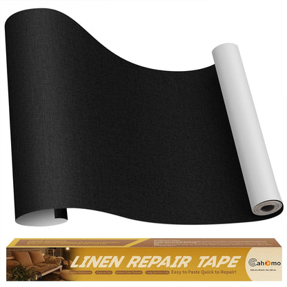 Linen Repair Tape 16x90 inch, Self Adhesive Fabric Patches, Linen Patch Tape Kit, Fabric Repair Tape for Couch Sofas, Headboards, Chairs, Pillows, Curtains, Couches - Black