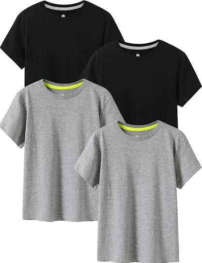 LAPASA Kids T-Shirts Short Sleeve (4 Pack) 100% Cotton Plain Top Tees Boy & Girl Unisex Toddler Children Tie Dye Summer K01