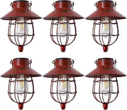 YAKii 6 Pack Solar Lantern Hanging Waterproof Outdoor Metal Solar Lamp with Warm White Light Decorate for Yard Garden Pathway Patio Porch (Red)