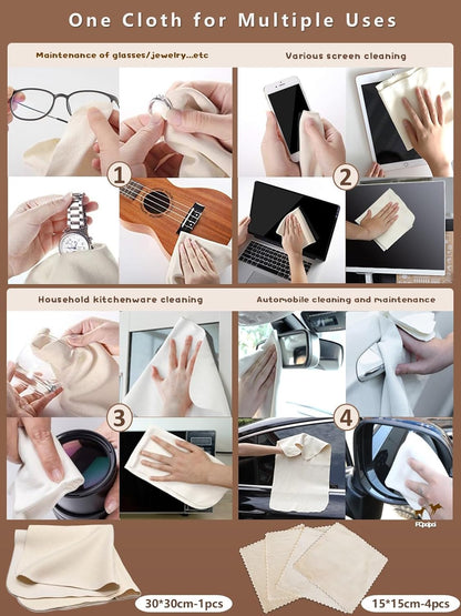 Eyeglass Cleaning Cloth Natural Chamois Leather Camera Lens Cleaning Cloths，Premium Cloth，Safe and Effective Cleans Lenses, Glasses, Screens, Cameras- Scratch-Free, Reusable & Soft (Large-12”x12”)