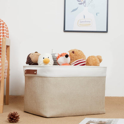 DULLEMELO Storage Baskets Large 16"x12"x12" Tall Rectangular Baskets Fabric Storage Bins for Organizing [1 Pack] Collapsible Linen Shelf Baskets for Clothes, Toys, Closet, Laundry (White&Khaki)