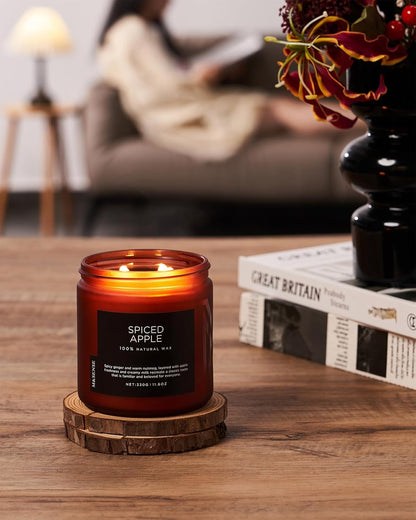 M&SENSE Spiced Apple 2 Wick Fall Scented Candle, 11.6oz Natural Soy Wax Candle for Autumn Decor, Up to 70 Hours Burn Time, Strong Fall Scented Candle Gift for Christmas Holiday Celebration