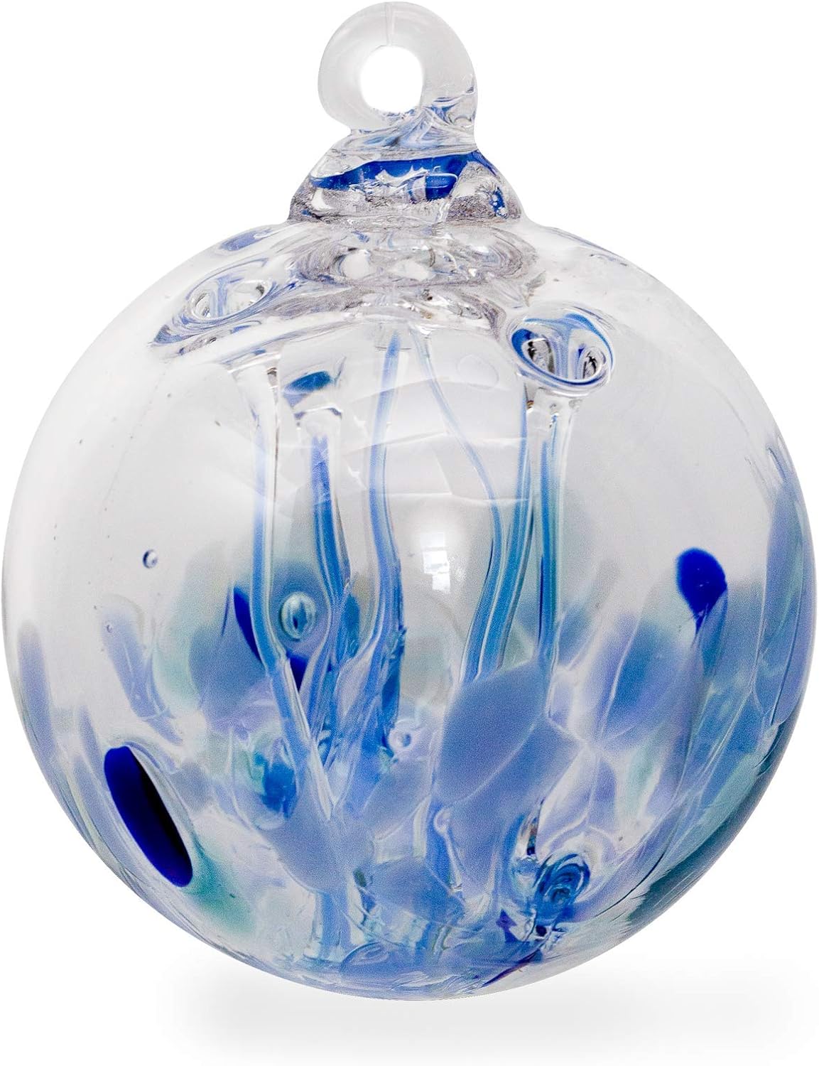 Luke Adams Glass | 3" Mini Glass Tree of Life | Handmade Ornament | Hanging Garden Gazing Ball | Indoor Outdoor Home Décor | (Blue)