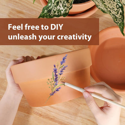 INGOFIN 8 Inch Terracotta Shallow Pots Set with Saucer - Ceramic Clay Pots with Drainage Hole, Terra Cotta Pot for Plants for Indoor Outdoor Plants, Set of 2