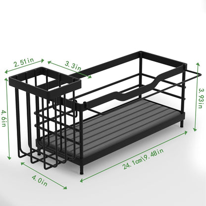 Sponge Holder for Kitchen Sink,Sink Caddy Organizer With Stone Drying Tray, Stainless Steel Kitchen Countertop Organizer for Sponge Soap Dispenser Black