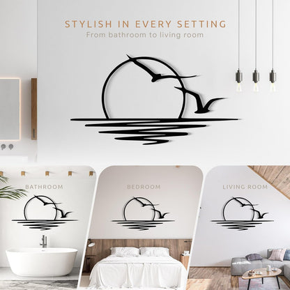 Wita Home Sunset with Seagulls Metal Wall Mounted Art, Handcrafted Metal Home Decor with Static Powder Coating, Eye-Catching Addition to Living Room Decor, Modern Beach Decor for Indoor and Outdoor Spaces, Perfect Housewarming Gift (48 x 24 inches)