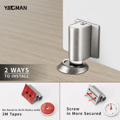 1 Pack Magnetic Door Stoppers Retractable Bottom of Door Holder No Drilling Mount Floor Door Stop with Screws and Adhesive Catch Door Keep Door Open Brushed Nickel BN-1