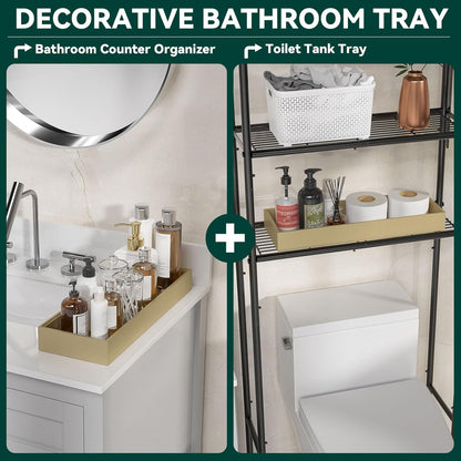 Bamboo Drawer Organizer - Extra Large Silverware & Utensil Organizer, 2 Pcs Toilet Toppers, Wooden Toilet Paper Basket (Gold, 17 X 6 X 2 Inch)