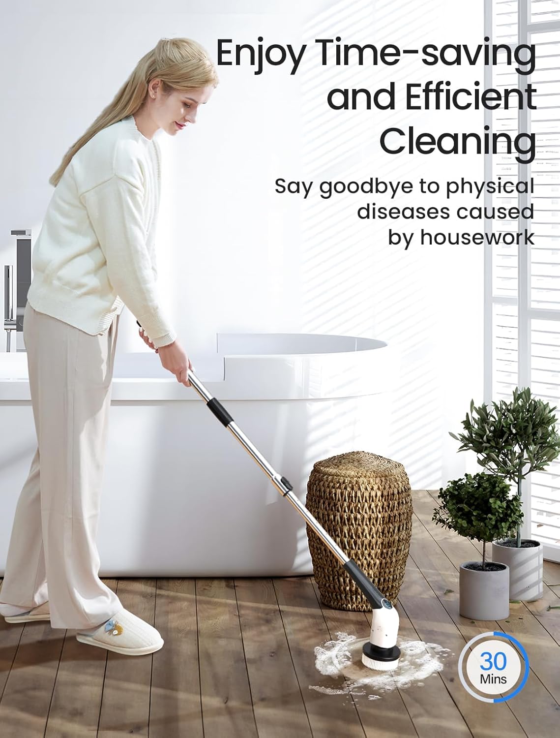 Electric Spin Scrubber, 2025 New Cordless Shower Cleaning Brush with 8 Replaceable Brush Heads, 3 Adjustable Speeds, and Adjustable Extension Handle for Bathroom Floor Tile