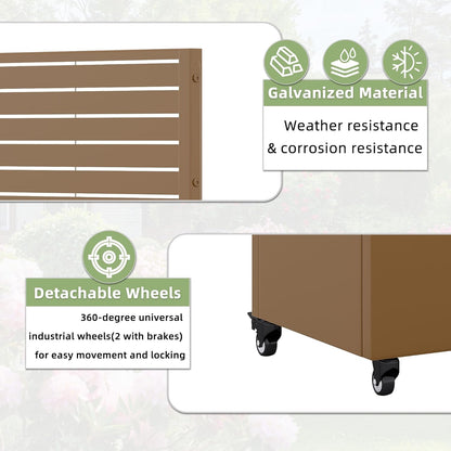 Casaphoria Metal Raised Garden Bed with Trellis and Wheels, 47"x47"x16" Planter Box for Climbing Plants, Vegetables & Vines, Features Drainage Holes and Privacy Screen (Brown-Louvered)